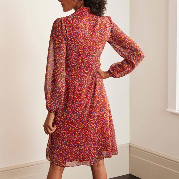 BODEN Imogen Floral Chiffon Dress with Tie Neck size 8L - Picture 2 of 11